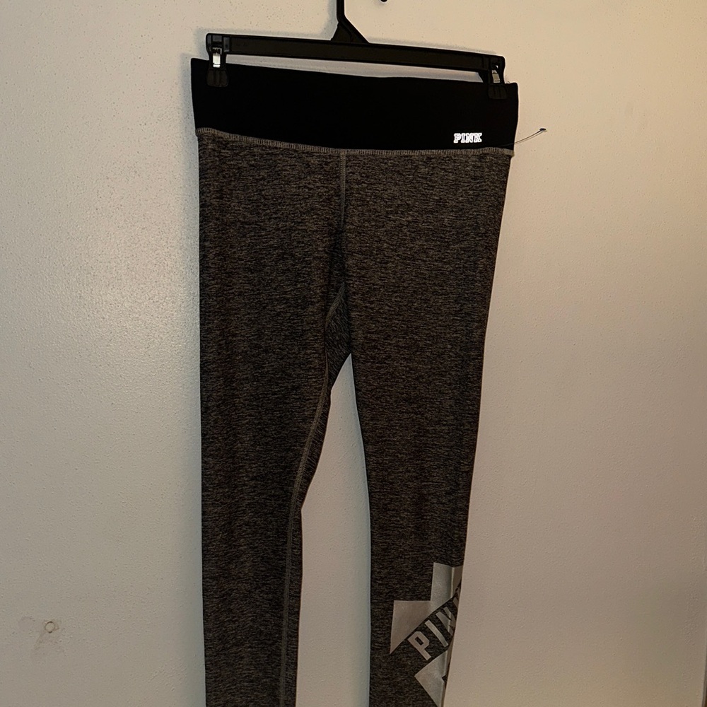 PINK Victoria's Secret Gray Marled Leggings with Black Waistband